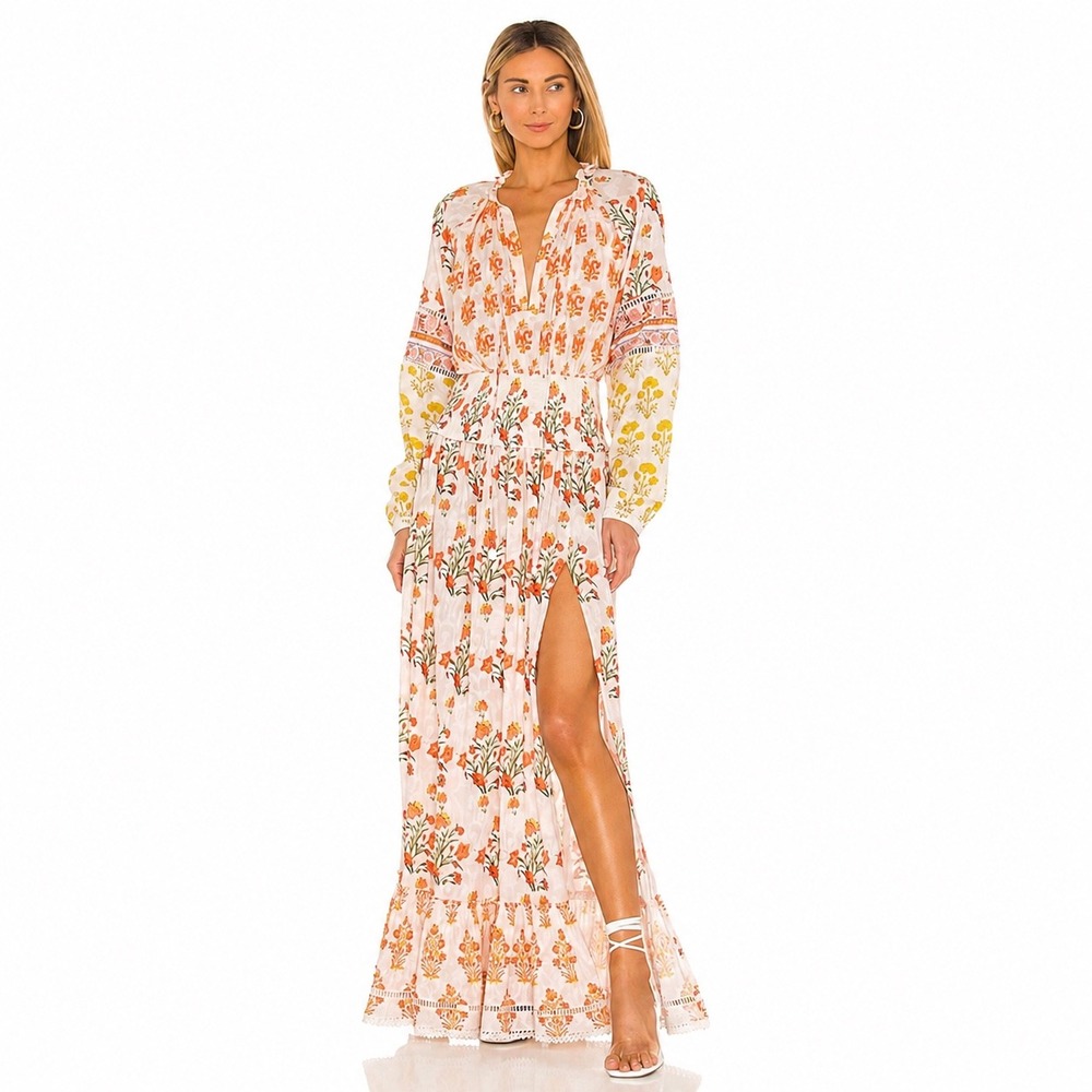 Revolve Hemant and Nandita Floral Maxi Dress Womens Small Long Sleeve Boho Slit